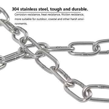 SUS304 Stainless Steel Chain Metal Chain Link Chain Small Light Duty Chain Utility Chain for Home Outdoor Camping Hanging Pet Chain Prevention Theft -Thickness 0.08 inches (2mm)- Length 9.8ft (3m)