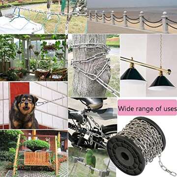 SUS304 Stainless Steel Chain Metal Chain Link Chain Small Light Duty Chain Utility Chain for Home Outdoor Camping Hanging Pet Chain Prevention Theft -Thickness 0.08 inches (2mm)- Length 9.8ft (3m)