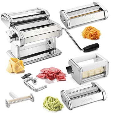 CucinaPro Pasta Maker Deluxe 5 Piece Set – Premium Stainless Steel Machine with Noodle Attachments