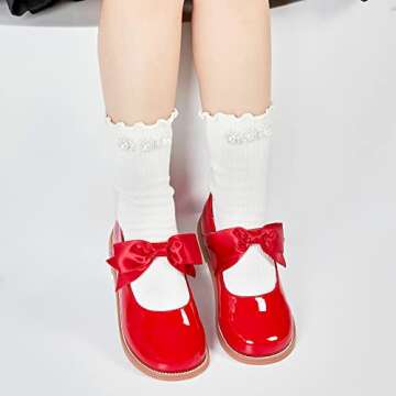 Kiderence Toddler Little Girls Mary Jane Dress Shoes School Oxford for Girls Red Flats Size 8M