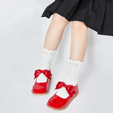 Kiderence Toddler Little Girls Mary Jane Dress Shoes School Oxford for Girls Red Flats Size 8M