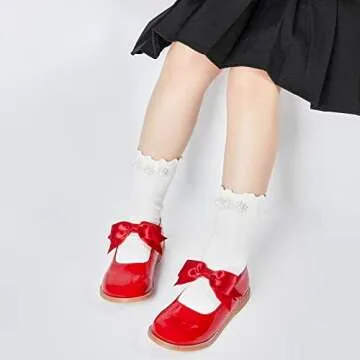 Kiderence Toddler Little Girls Mary Jane Dress Shoes School Oxford for Girls Red Flats Size 8M