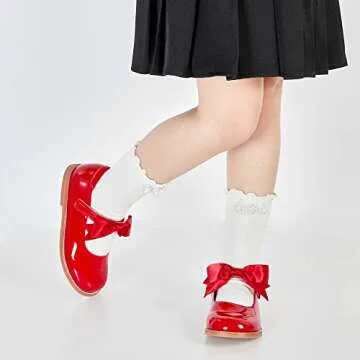 Kiderence Toddler Little Girls Mary Jane Dress Shoes School Oxford for Girls Red Flats Size 8M