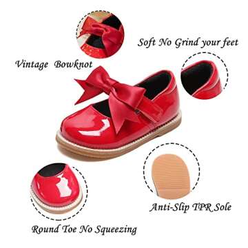 Kiderence Toddler Little Girls Mary Jane Dress Shoes School Oxford for Girls Red Flats Size 8M