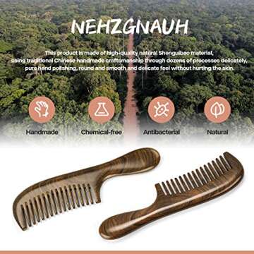 Nehzgnauh Wide Tooth Comb for Men and Women,Wooden Massage Comb Anti Static Electricity and Frizz,Detangling Hair Comb for Curly Straight Long Hard Hair (Large, Black-brown)