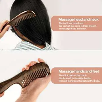 Nehzgnauh Wide Tooth Comb for Men and Women,Wooden Massage Comb Anti Static Electricity and Frizz,Detangling Hair Comb for Curly Straight Long Hard Hair (Large, Black-brown)