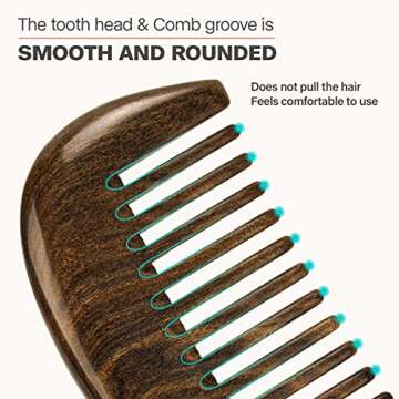 Nehzgnauh Wide Tooth Comb for Men and Women,Wooden Massage Comb Anti Static Electricity and Frizz,Detangling Hair Comb for Curly Straight Long Hard Hair (Large, Black-brown)