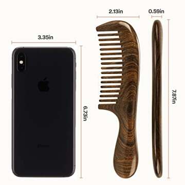 Nehzgnauh Wide Tooth Comb for Men and Women,Wooden Massage Comb Anti Static Electricity and Frizz,Detangling Hair Comb for Curly Straight Long Hard Hair (Large, Black-brown)