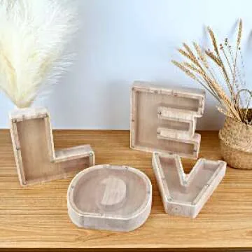 CDUHB Large Personalized Wooden Letter Piggy Bank Alphabet Letter Decorative Sign Coin Bank Perfect Decor,Unique Gift, Keepsake, or Savings Money Box for Kids with Sticker for DIY (S)