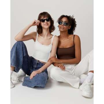 QINSEN Summer Tank Top for Women Double Lined Fitted Spaghetti Straps Y2k Crop Tops with Lace Trims White S