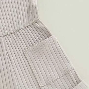 OikMombiu Toddler Baby Girl Sleeveless Jumpsuit Solid Ribbed Knitted Romper Shorts Overalls One-Piece Outfit Summer Clothes(A1 Pocket Beige Apricot, 6-12 Months)