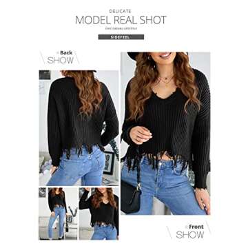 Chic Sidefeel Womens Distressed Black Pullover Sweater