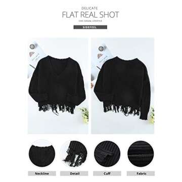 Chic Sidefeel Womens Distressed Black Pullover Sweater