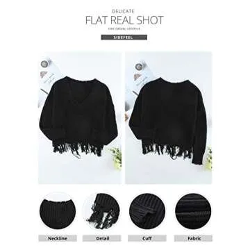 Chic Sidefeel Womens Distressed Black Pullover Sweater