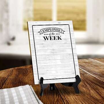 Signs ByLITA Employee of the Week Dry Wipe | Versatile | eco-friendly signs with easy-to-clean surface | Perfect for menus, reservations, and more | Sleek design for any setting | 6x8" Office Table Sign With Easel