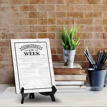 Signs ByLITA Employee of the Week Dry Wipe | Versatile | eco-friendly signs with easy-to-clean surface | Perfect for menus, reservations, and more | Sleek design for any setting | 6x8" Office Table Sign With Easel