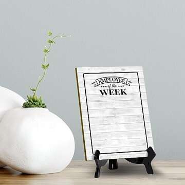 Signs ByLITA Employee of the Week Dry Wipe | Versatile | eco-friendly signs with easy-to-clean surface | Perfect for menus, reservations, and more | Sleek design for any setting | 6x8" Office Table Sign With Easel
