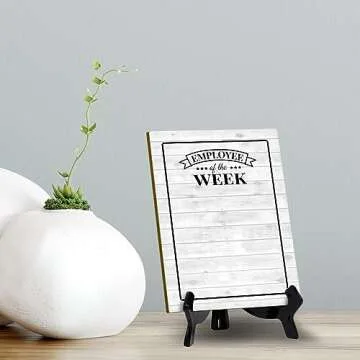 Signs ByLITA Employee of the Week Dry Wipe | Versatile | eco-friendly signs with easy-to-clean surface | Perfect for menus, reservations, and more | Sleek design for any setting | 6x8" Office Table Sign With Easel