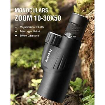 Eyeskey HD 10-30x50 High Powered Zoom Monocular Telescope - Waterproof and Fog-proof - Bright and Clear FMC Lens - Coated Bak-4 Prism - Single Hand Focus Scope for Concert, Traveling, Wildlife Scenery