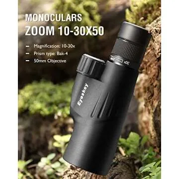 Eyeskey HD 10-30x50 High Powered Zoom Monocular Telescope - Waterproof and Fog-proof - Bright and Clear FMC Lens - Coated Bak-4 Prism - Single Hand Focus Scope for Concert, Traveling, Wildlife Scenery