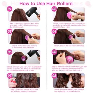 Jumbo Hair Rollers Set - 24 Pieces with 12 Large Rollers and 12 Clips for Voluminous Long Thick Hair (Hot Pink)