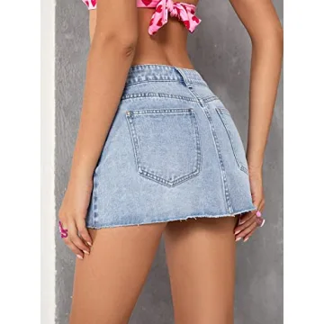 COZYEASE Women's Denim Mini Skirt with Pockets Blue S