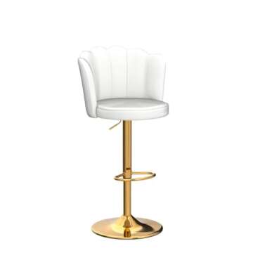 DM Furniture Swivel Bar Stools Bar Height Set of 2 Adjustable Upholstered Counter Barstool Velvet Bar Chairs with Back/Gold Base for Kitchen Island/Bar/Cafe, Cream White