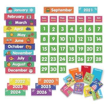 EAMAY Classroom Monthly Calendar Pocket Chart with 71 Cards for Kids Learning for Home,Homeschool Su...