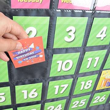 EAMAY Classroom Monthly Calendar Pocket Chart with 71 Cards for Kids Learning for Home,Homeschool Supplies and Classroom Must Haves!(Black)