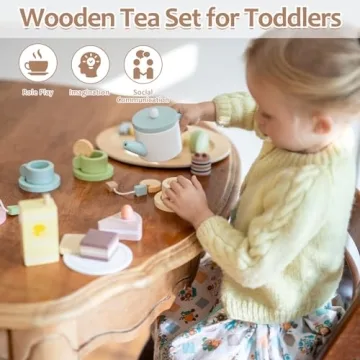 Smartwo Wooden Tea Party Set for Kids 3-8 Years