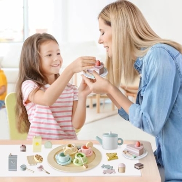Smartwo Wooden Tea Party Set for Kids 3-8 Years