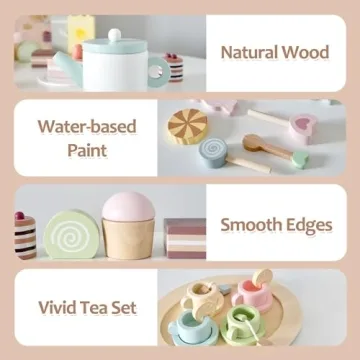 Smartwo Wooden Tea Party Set for Kids 3-8 Years