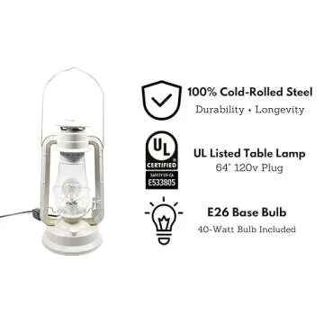 Rustic Farmhouse Lantern Table Lamp: Dimmable, Edison Bulb, Line Cord Dimmer - Large Body, Rustic Finish, UL USA/ULC Canada Safety Listed by Muskoka Lifestyle Products USA