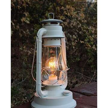Rustic Farmhouse Lantern Table Lamp: Dimmable, Edison Bulb, Line Cord Dimmer - Large Body, Rustic Finish, UL USA/ULC Canada Safety Listed by Muskoka Lifestyle Products USA