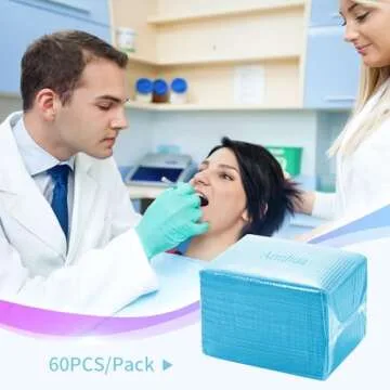 60 PCS Dental Bibs Disposable Polyback Towel Waterproof Patient Bibs, Blue Tray Covers Place Mats Great for Dentists, Nail Techs, DIY Beauty,Tattoo Artists - 13" x 18"