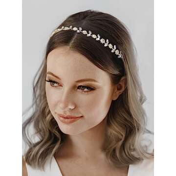 SWEETV Rhinestone Bridal Headband Crystal Wedding Headpiece Gold Hair Accessories for Bride Bridesmaid Flower Girl