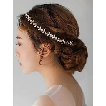 SWEETV Rhinestone Bridal Headband Crystal Wedding Headpiece Gold Hair Accessories for Bride Bridesmaid Flower Girl