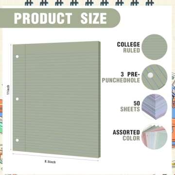 PerKoop 600 Sheets Colored Loose Leaf Paper 8.5" x 11" college ruled Lined 3 Hole Punched notebook F...
