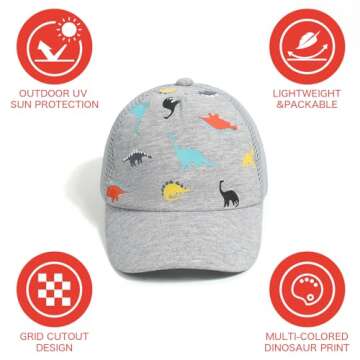 Toddler Baseball hat Baby Cap Sun hat Printed Dinosaur Motif Kids Boys Girls Age 2t-4t 4-8