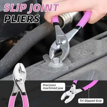 URASISTO 40-Piece Home Tool Kit with Easy Carrying Box, Small Basic Hand Tool Set Perfect for DIY Building, Home Maintenance and Woodworking, Great for College Students - PINK