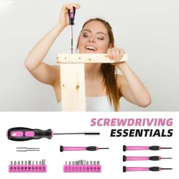 URASISTO 40-Piece Home Tool Kit with Easy Carrying Box, Small Basic Hand Tool Set Perfect for DIY Building, Home Maintenance and Woodworking, Great for College Students - PINK