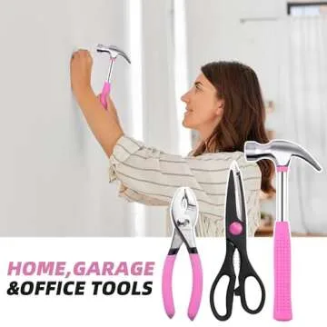 URASISTO 40-Piece Home Tool Kit with Easy Carrying Box, Small Basic Hand Tool Set Perfect for DIY Building, Home Maintenance and Woodworking, Great for College Students - PINK
