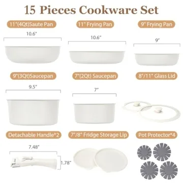 SODAY 15Pcs Non Stick Cookware Set with Detachable Handles