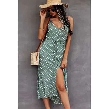 BROVAVE Women's 2025 Summer Casual Boho Sundress Polka Dot Spaghetti Strap V Neck Flowy Midi Dresses...