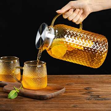 PARACITY Glass Pitcher Squama Designed 64 oz, High Borosilicate Water Pitcher, Iced Tea Pitcher with Lid and Spout, Large Bore Design for Easy Cleaning, for Cold/Hot Drinks, Iced Tea, Juice, Milk