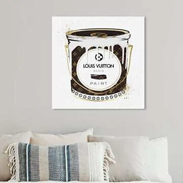 The Oliver Gal Artist Co. Fashion and Glam Wall Art Canvas Prints 'Custom Luxurious Paint Can' Home Décor 12" x 12" Brown, Gold