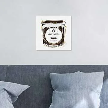 The Oliver Gal Artist Co. Fashion and Glam Wall Art Canvas Prints 'Custom Luxurious Paint Can' Home Décor 12" x 12" Brown, Gold