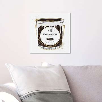 The Oliver Gal Artist Co. Fashion and Glam Wall Art Canvas Prints 'Custom Luxurious Paint Can' Home Décor 12" x 12" Brown, Gold