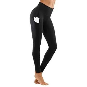 Lingswallow High Waist Yoga Pants - Yoga Pants with Pockets Tummy Control, 4 Ways Stretch Workout Running Yoga Leggings (Black, X-Small)