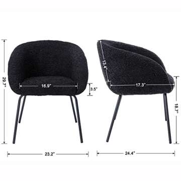 DUOMAY Modern Faux Fur Black Barrel Dining Chair, Upholstered Accent Side Chair Makeup Vanity Chair with Back Living Room Leisure Chair with Black Metal Legs for Bedroom Dining Room